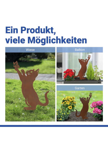 Maximex Gartenstecker "Katze und Schmetterling" in Rostbraun - (B)29,5 x (H)53 cm