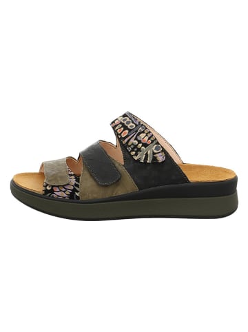 Think! Leder-Pantoletten in Khaki/ Schwarz