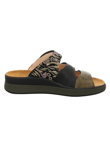 Think! Leren slippers kaki/zwart