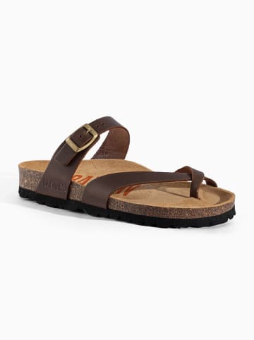 BACKSUN Leren teenslippers "Diane" bruin