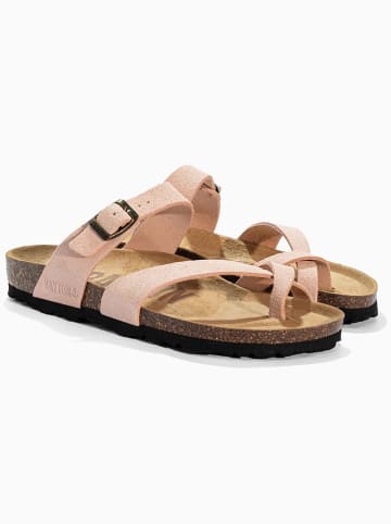 BACKSUN Leren teenslippers "Diane" lichtroze