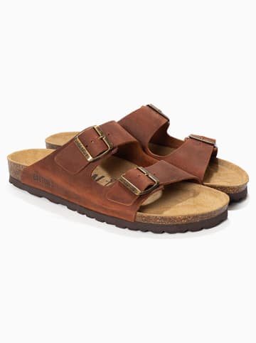 BACKSUN Leren slippers "Atlas" lichtbruin