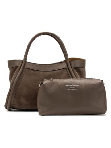 maison héritage PARIS Leder-Henkeltasche "Bacia" in Taupe - (B)31 x (H)20 x (T)11 cm