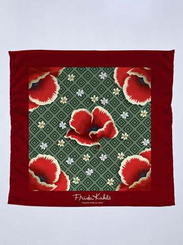 Madre Selva Satynowa bandana "Amapola” w kolorze czerwono-zielonym - 55 x 55 cm