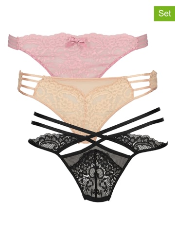 Hunkemöller 3er-Set: Strings in Rosa/ Beige/ Schwarz