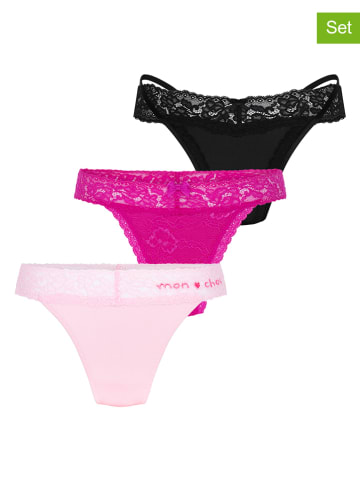Hunkemöller 3-delige set: strings zwart/roze/lichtroze