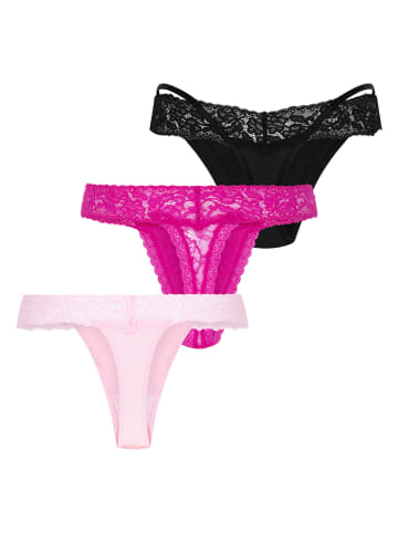 Hunkemöller 3er-Set: String in Schwarz/ Pink/ Rosa