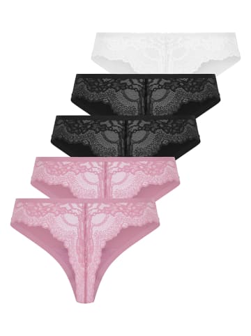 Hunkemöller 5er-Set: String in Weiß/ Schwarz/ Rosa