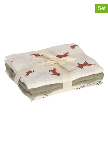 Lässig 3er-Set: Spucktücher "Little Forest Fox" in Khaki/ Creme - (L)60 x (B)60 cm