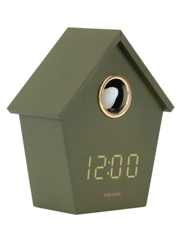 Karlsson Budzik LED "Riqueza Cuckoo" w kolorze zielonym - 13 x 15,3 x 6,8 cm