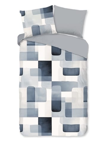 Good Morning Renforcé beddengoedset "Aiden" grijs/wit/blauw