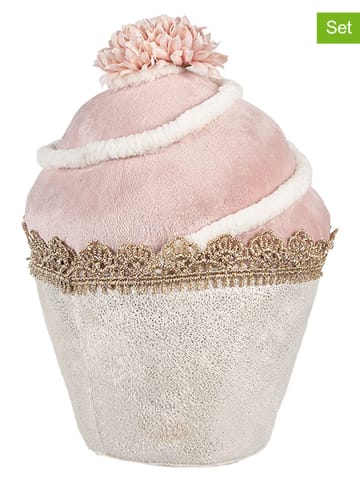 Clayre & Eef 2er-Set: Dekoobjekte "Cupcake" in Rosa/ Weiß - (H)16 x Ø 11 cm