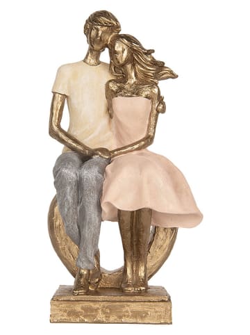 Clayre & Eef Dekofigur "Sitzendes Paar" in Rosa/ Creme/ Gold - (B)14 x (H)28 x (T)12 cm