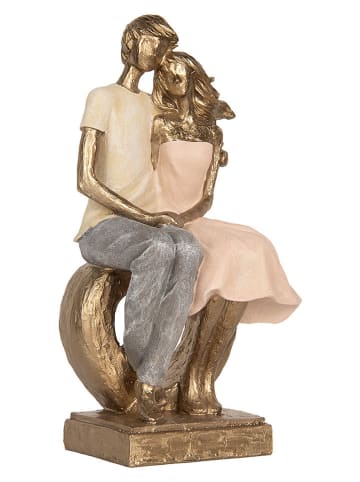 Clayre & Eef Decofiguur "Zittend stel" lichtroze/crème/goudkleurig - (B)14 x (H)28 x (D)12cm