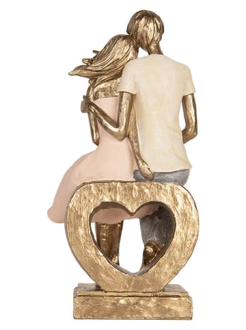 Clayre & Eef Dekofigur "Sitzendes Paar" in Rosa/ Creme/ Gold - (B)14 x (H)28 x (T)12 cm
