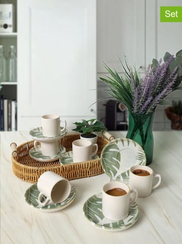 Violeta Home 12tlg. Kaffeetassen-Set in Weiß/ Grün - 110 ml