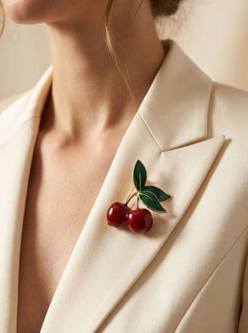 Lodie Silver Brosche in Rot/ Grün
