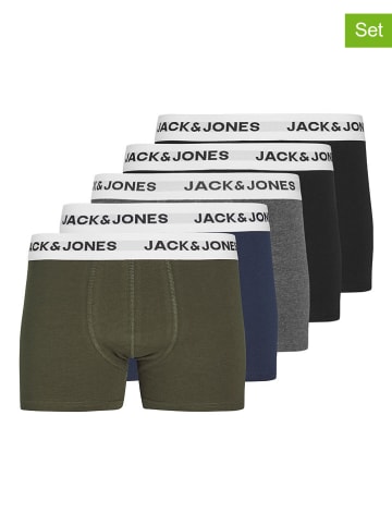 JACK & JONES Junior 5er-Set: Boxershorts in Schwarz/ Dunkelblau/ Khaki