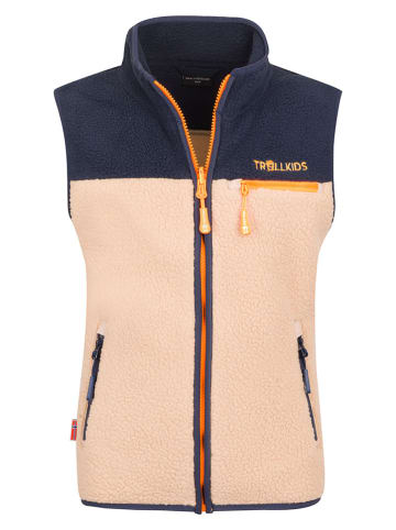 Trollkids Fleece bodywarmer "Hemsedal" beige/donkerblauw