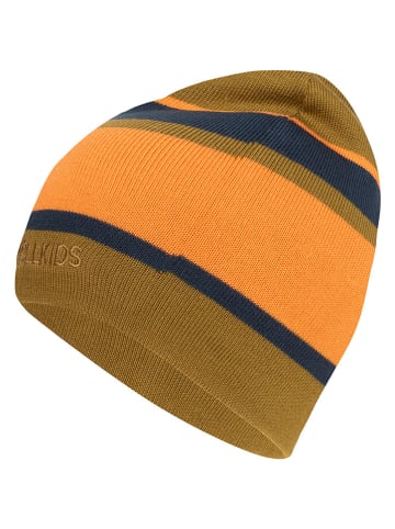 Trollkids Czapka beanie "Nordland" w kolorze oliwkowo-pomarańczowym