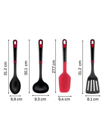 Tefal 4-częściowy zestaw w kolorze czerwono-czarnym