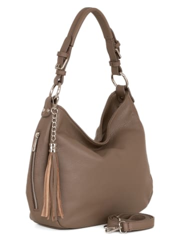 Lia Biassoni Leder-Schultertasche "Monate" in Taupe - (B)36 x (H)26 x (T)10 cm