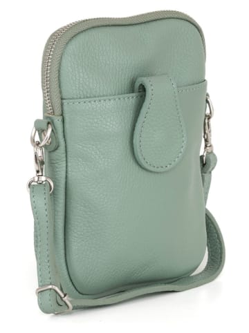 Lia Biassoni Leder-Handytasche "Paglia" in Grün - (B)15 x (H)20 x (T)1 cm