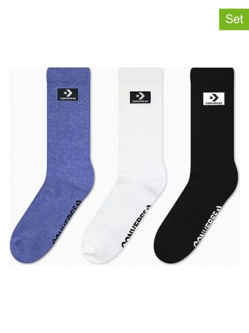 Converse 3-delige set: sokken "Stacked Patch" blauw/wit/zwart