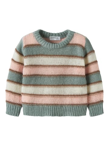 name it Sweter "Lernort" w kolorze zielono-jasnoróżowo-beżowym