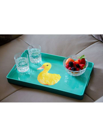 WD lifestyle Tablett "Duck" in Türkis/ Gelb - (L)34 x (B)34 cm