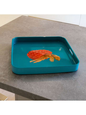 WD lifestyle Tablett "Hermit Crab" in Türkis/ Pink - (L)34 x (B)34 cm