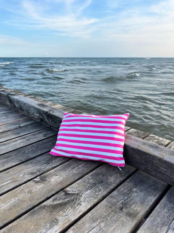 WD lifestyle Poduszka outdoorowa w kolorze różowo-białym - 35 x 25 cm