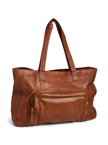Pieces Leder-Weekender in Hellbraun - (B)40 x (H)31 x (T)13,5 cm