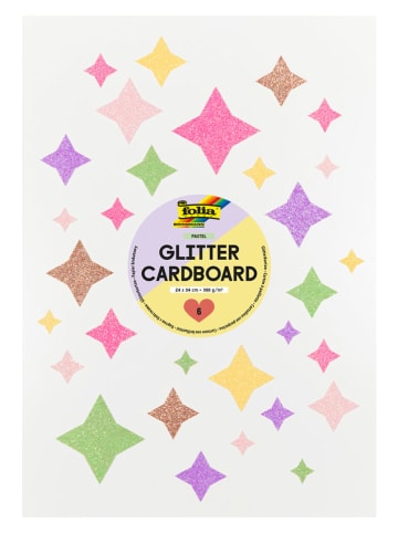 folia PAPER Glitzer-Tonpapier "Pastel" - ab 5 Jahren - 6 Blatt