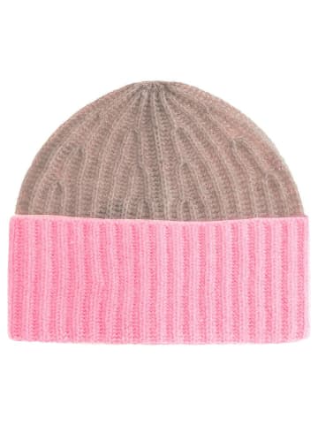 Zwillingsherz Kaschmir-Mütze in Beige/ Rosa