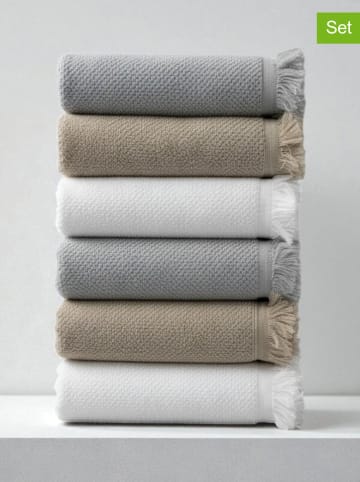 Colourful Cotton 6-delige set: handdoeken lichtbruin/grijs/wit