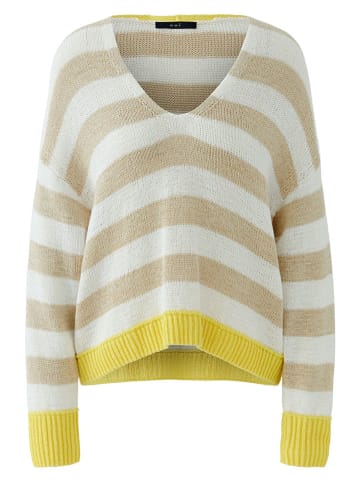 Oui Pullover in Beige/ Weiß/ Gelb