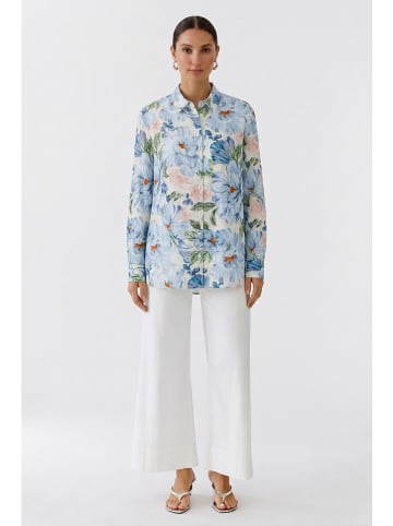 Oui Bluse in Hellblau/ Weiß