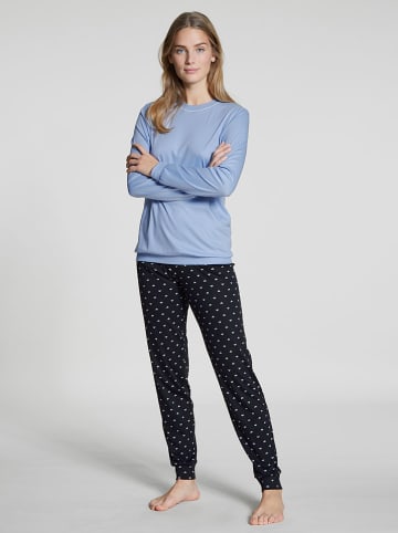 Calida Pyjama in Hellblau/ Schwarz