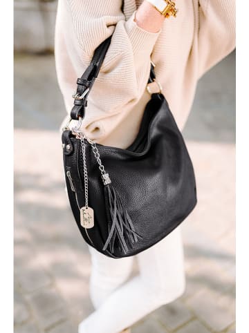 Anna Morellini Leder-Schultertasche "Fiorella" in Schwarz - (B)30 x (H)27 x (T)9 cm