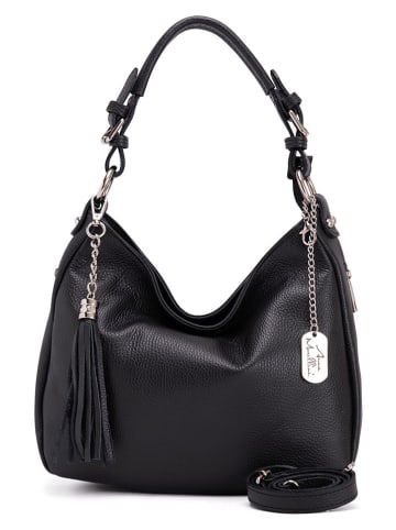 Anna Morellini Leder-Schultertasche "Fiorella" in Schwarz - (B)30 x (H)27 x (T)9 cm