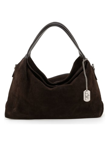Anna Morellini Leder-Schultertasche "Ipria" in Dunkelbraun - (B)37 x (H)29 x (T)13 cm