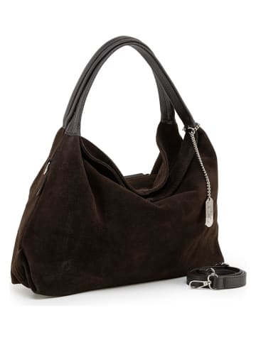 Anna Morellini Leder-Schultertasche "Ipria" in Dunkelbraun - (B)37 x (H)29 x (T)13 cm