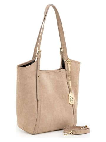 Anna Morellini Leder-Schultertasche "Strenzia" in Beige - (B)37 x (H)27 x (T)12 cm