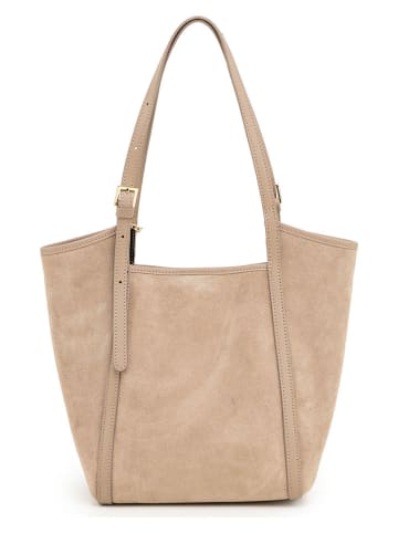 Anna Morellini Leder-Schultertasche "Strenzia" in Beige - (B)37 x (H)27 x (T)12 cm