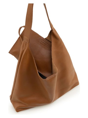 Anna Morellini Leder-Schultertasche "Briana" in Hellbraun - (B)35 x (H)26 x (T)10 cm