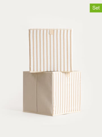 Homla 2er-Set: Aufbewahrungsboxen "Lineta" in Beige/ Weiß - (B)30 x (H)30 cm