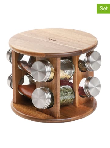 Homla 9tlg. Gewürzregal-Set ''Mooka'' in Hellbraun - (H)15 x Ø 19 cm 