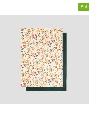 Homla 2er-Set: Geschirrtücher ''Farin'' in Creme/ Grün - (L)65 x (B)45 cm