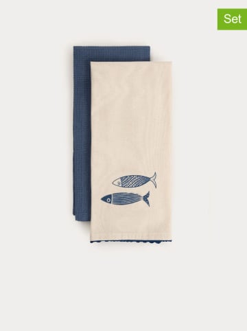 Homla 2er-Set: Geschirrtücher ''Nilgi'' in Beige/ Blau - (L)65 x (B)45 cm